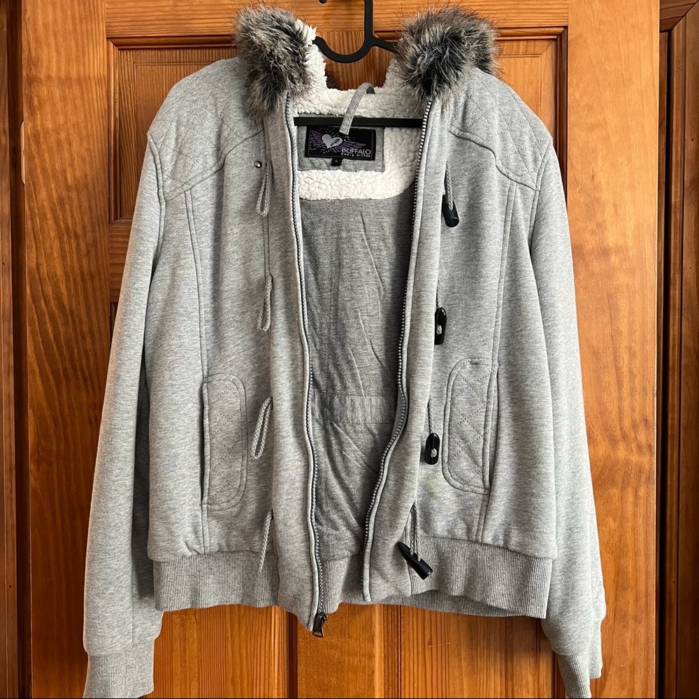 Gray Buffalo Jacket with Lined Hood Size L